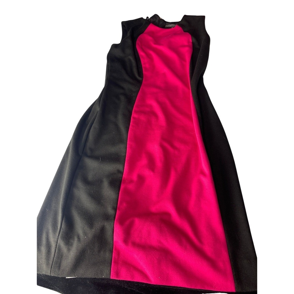 Tahari Arthur S Levine Leslie Ponte Sheath Dress 6 Fuchsia Black Colorblock‎ NWT